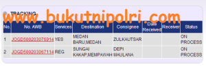 Status Pengiriman Buku via JNE Tanggal 28 Februari 2014
